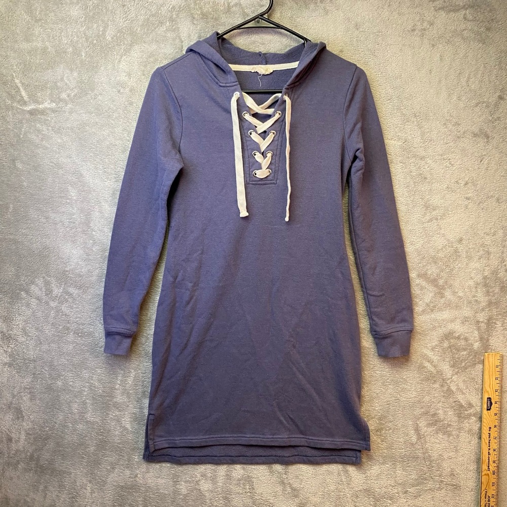 Ultra Flirt Hoodie Dress Womens Small Lace Up Pullover Blue RK51656 EUC